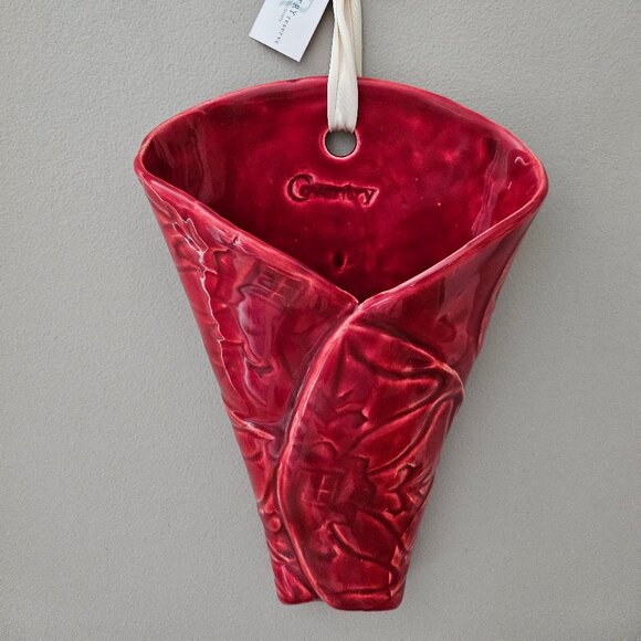 Red Ceramic Tussie Mussie Wall Pocket Wall Hanging Handcrafted - Picture 1 of 9